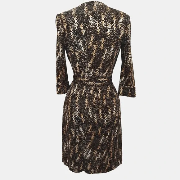 Diane Von Furstenberg Julian Silk Wrap Dress Size 2 Black Tan Lizard Stretch - Picture 6 of 10